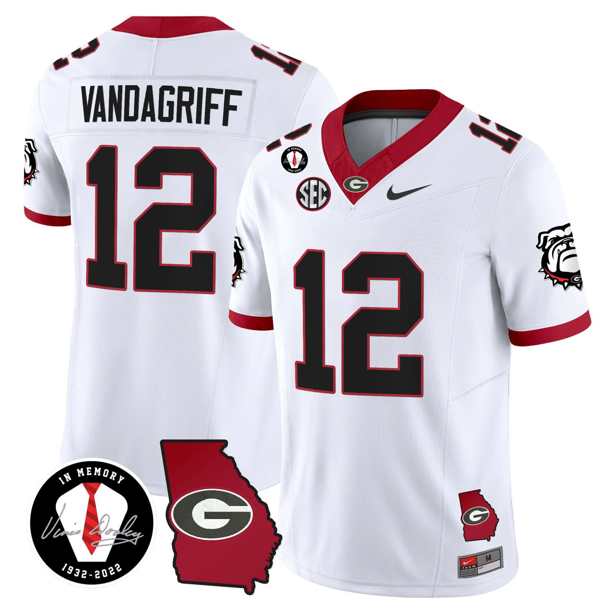 Men Georgia Bulldogs #12 Vandagriff White 2024 Nike Vapor NCAA Jersey style 1